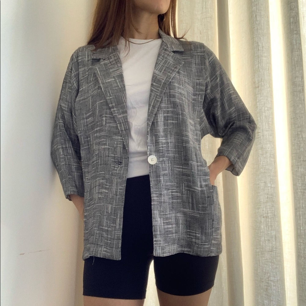 Vintage Plaid Single Button Blazer Jacket sz S